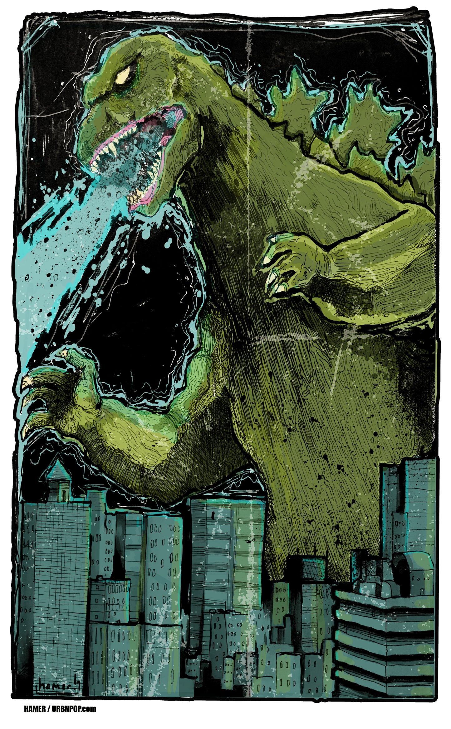 Godzilla 11x17 Print signed by artist Chris Hamer