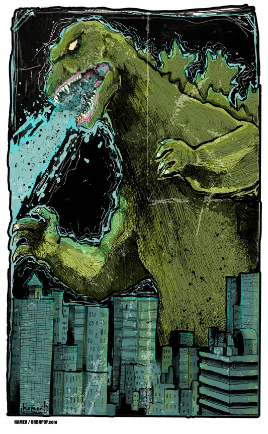 Godzilla 11x17 Print signed by artist Chris Hamer